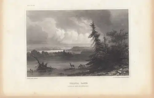Itasca Lake (Quelle des Mississippi). aus Meyers Universum, Stahlstich. 1850