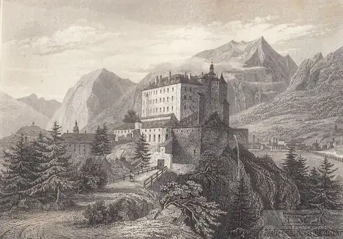 Schloss Ambras in Tyrol. aus Meyers Universum, Stahlstich. Kunstgrafik, 1850