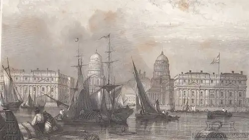 Greenwich-Hospital. aus Meyers Universum, Stahlstich. Kunstgrafik, 1850