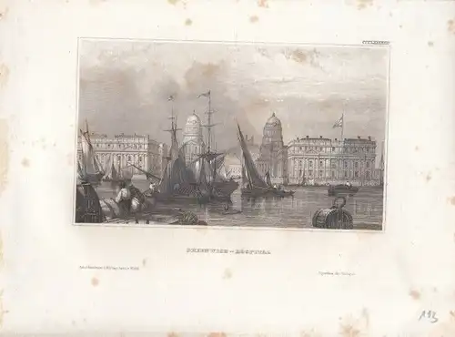 Greenwich-Hospital. aus Meyers Universum, Stahlstich. Kunstgrafik, 1850