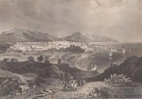 Barcelona. aus Meyers Universum, Stahlstich. Kunstgrafik, 1850, gebraucht, gut