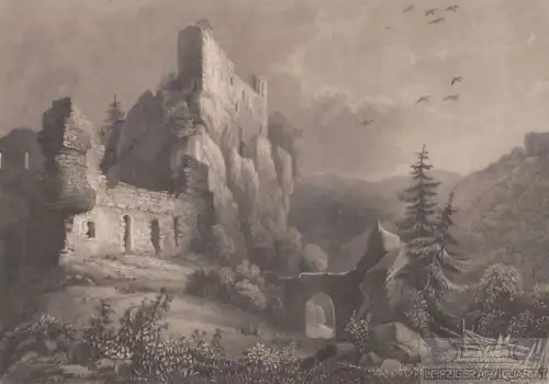 Die Burg Sperberstein im bayerschen Rheinkreise. aus Meyers... Stahlstich. 1850