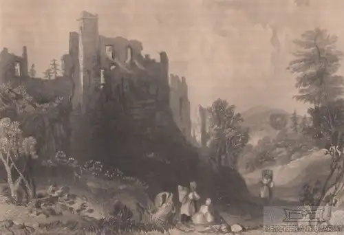 Ruine Henneberg. aus Meyers Universum, Stahlstich. Kunstgrafik, 1850