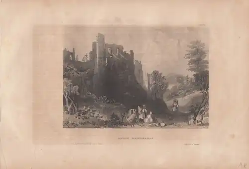 Ruine Henneberg. aus Meyers Universum, Stahlstich. Kunstgrafik, 1850