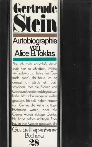 Buch: Autobiographie von Alice B. Toklas, Stein, Gertrude. 1986, G. Kiepenheuer