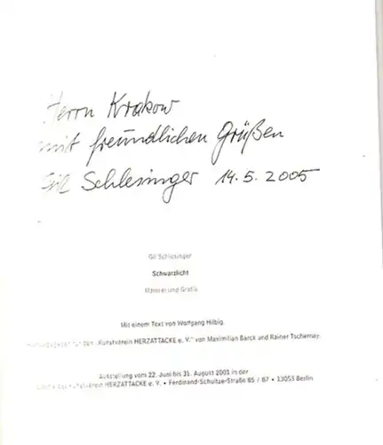 Buch: Gil Schlesinger. Schwarzlicht, Hilbig, Wolfgang. 2001, ohne Verlag