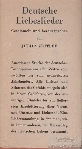 Buch: Deutsche Liebeslieder, Zeitler, Julius, Avalun Verlag, gebraucht, gut