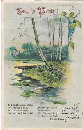 AK Fröhliche Pfingsten. Mit Silberrahmung. ca. 1905, Postkarte, Pfingsten, gut
