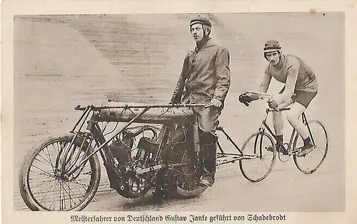 AK Meisterfahrer von Deutschland Gustav Janke geführt von Schadebrodt. ca. 1920