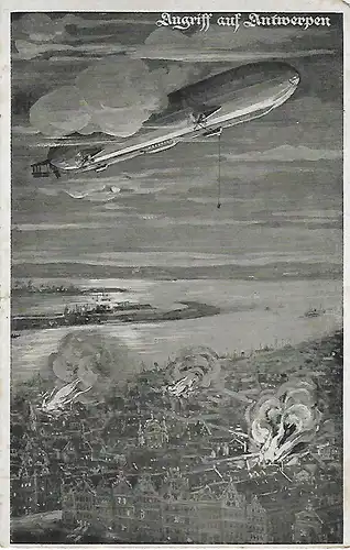 AK Deutscher Luftflotten-Verein, Zeppelin. Angriff auf Antwerpen. ca. 1913, gut