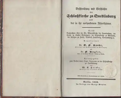 Buch: Beschreibung und Geschichte der Schloßkirche zu Quedlinburg, Ranke/Kugler
