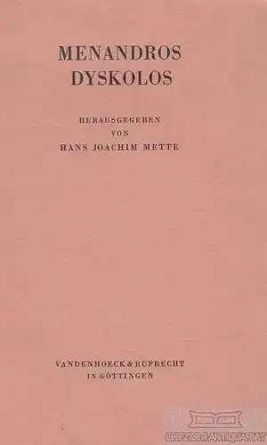 Buch: Menandros Dyskolos, Mette, Hans Joachim. 1960, gebraucht, gut