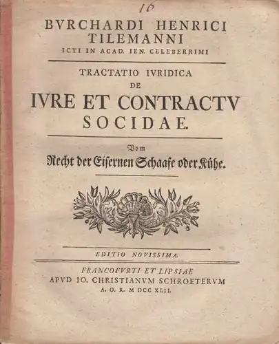 Buch: Tractatio Ivridica de Ivre et Contractv Socidae. Tillemann, B. H., 1742,