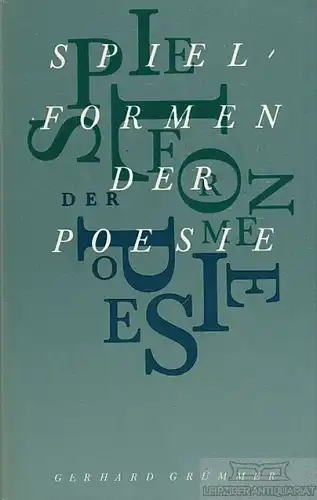 Buch: Spielformen der Poesie, Grümmer, Gerhard. 1985, gebraucht, gut