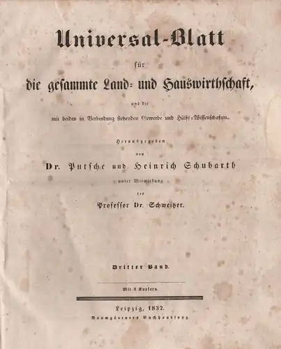 Universal-Blatt für die gesammte Land- und Hauswirthschaft... Dr. Putsche. 1832