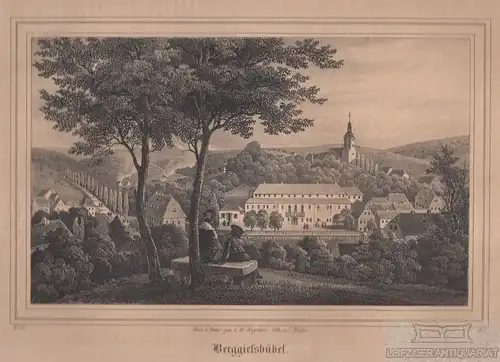 Berggießhübel. Original-Lithographie. Grafik mit Passepartout, Arldt. 1840