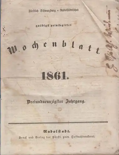 Buch: Fürstlich Schwarzburg-Rudolfstädt. gnädigst privilegirtes Wochenblatt 1861