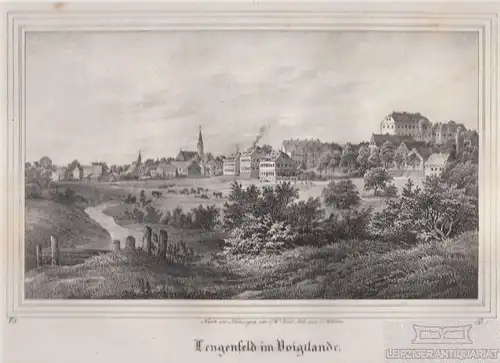 Lengenfeld im Voigtlande. Original-Lithographie. Grafik mit Passepartout, Müller