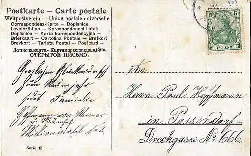 AK Herzlichen Glückwunsch 1907. ca. 1907, Postkarte, Neujahr, gebraucht, gut