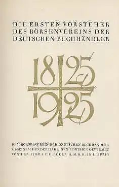 Buch: Die ersten Vorsteher des Börsenvereins der Deutschen Buchhändler, Menz