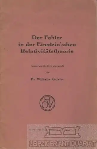 Buch: Der Fehler in der Einstein`schen Relativitätstheorie, Balster, Wilhelm