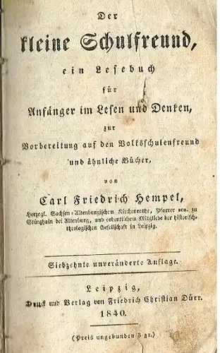 Buch: Der kleine Schulfreund, ein Lesebuch für Anfänger im Lesen und... Hempel