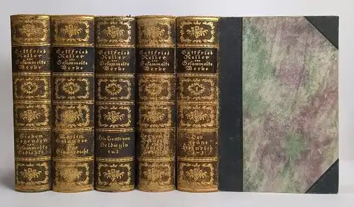 Buch: Gesammelte Werke, Keller, Gottfried. 5 Bände, ca. 1930, Cotta'scher Verlag