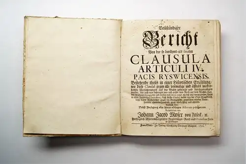 Buch: Vollständiger Bericht von der so berühmt-als fatalen Clausula... Moser