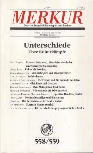 Buch: Merkur 558/559: Unterschiede. Über Kulturkämpfe, 1995, Klett-Cotta