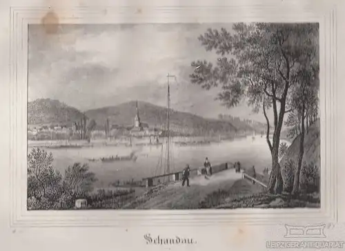 Schandau. Original-Lithographie. Grafik mit Passepartout. Kunstgrafik, 1840