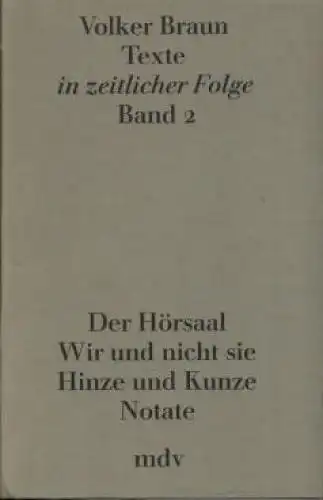 Buch: Texte in zeitlicher Folge Band 2, Braun, Volker. 1990, gebraucht, gut