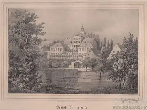 Schloss Haynewalde. Original-Lithographie. Grafik mit Passepartout, Arldt. 1840