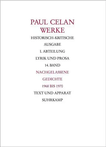 Buch: Nachgelassene Gedichte 1968-1970, Celan, Paul, 2008, Suhrkamp Verlag