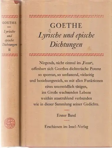 Buch: Lyrische und epische Dichtungen (2 Bände), Goethe. 1961, Insel-Verlag
