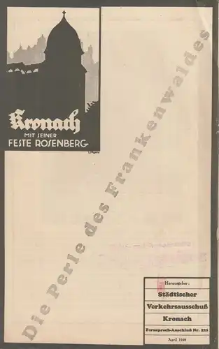 Faltblatt: Kronach mit seiner Feste Rosenberg, Die Perle des Frankenwaldes, 1928