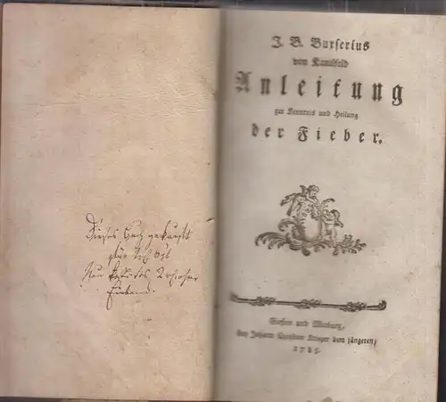 Buch: Anleitung zur Kenntnis u. Heilung d. Fieber, Burserius v. Kunilfeld, J. B.