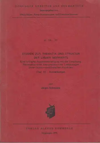 Buch: Studien zur Thematik und Struktur der Lieder Neidharts, Schneider,  224727