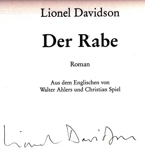 Buch: Der Raabe, Davidson, Lionel. 1994, Verlag Volk und Welt, Roman