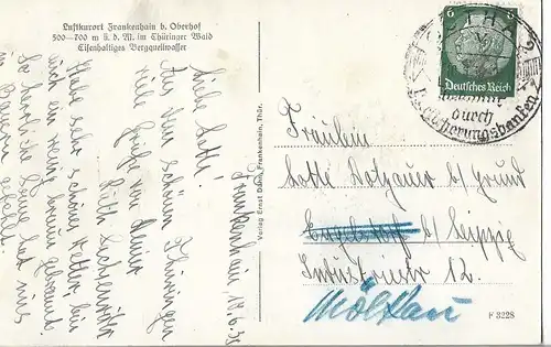 AK Frankenhain i. Thür. Wald. Rundblick v. Ehrenmal ins Thüringer... Postkarte