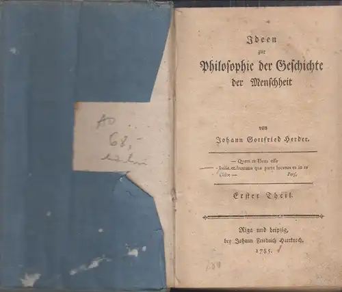 Buch: Ideen zur Philosophie der Geschichte der Menschheit, Herder, J. G., 1785,