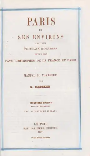 Buch: Guide de Paris 1828, 2 Bände in 1, Richard, Baedeker, 1970, französisch