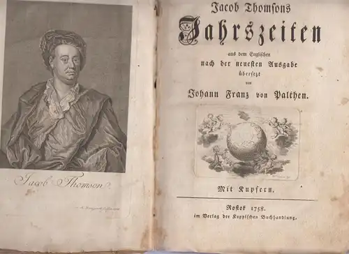 Buch:. Jahreszeiten, Thomson, Jacob, 1758, Koppische Buchhandlung, gebraucht gut