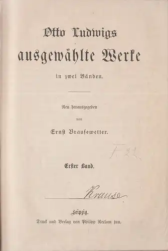 Buch: Ausgewählte Werke in zwei Bänden, Ludwig, Otto. 2 in 1 Bände, Reclam