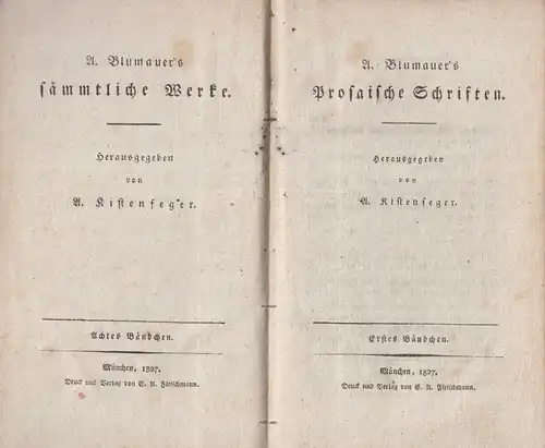 Buch: Prosaische Schriften Band 1+2. Blumauer, A., 1827, Fleischmann, 2 in 1 Bde