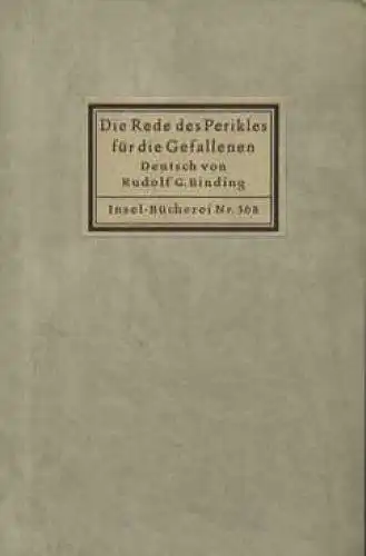 Insel-Bücherei 368, Die Rede des Perikles für die Gefallenen, Binding, Rudolf G