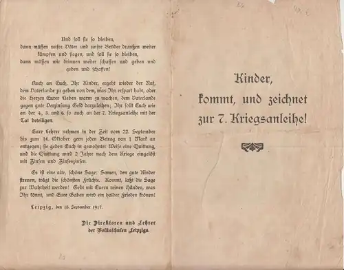 Flugblatt: Kinder, kommt, und zeichnet zur 7. Kriegsanleihe!, anonym, 1917,