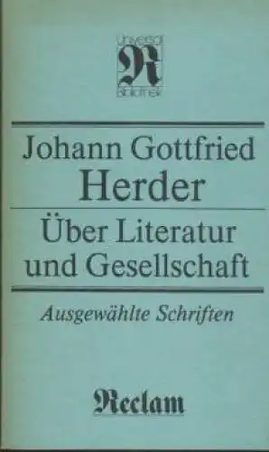 Buch: Über Literatur und Gesellschaft, Herder, Johann Gottfried. 1988