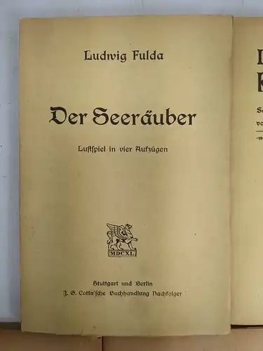 5 Bücher Ludwig Fulda, Cotta, 1987 ff., Seeräuber, Paradies, Talisman, Werkstatt
