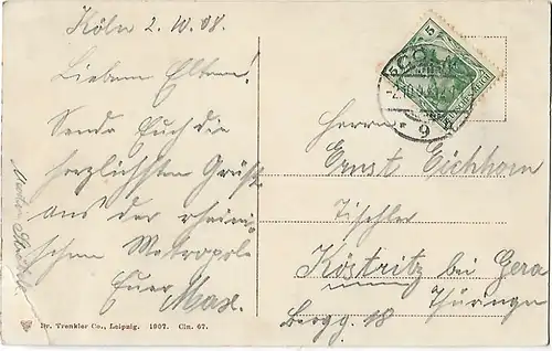 AK Cöln a. Rh. Dom. ca. 1908, Postkarte. Ca. 1908, Verlag Trenkler & Co