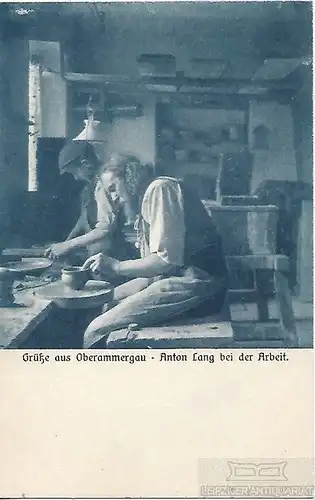 AK Grüße aus Oberammergau. Anton Lang bei der Arbeit. ca. 1913, Postkarte